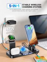 KINYELL Charging Station for Multiple Devices Apple，48W 5 in 1 Fast Wireless Charging Station for iPhone AirPods Apple Watch Charger, Gift for Men, Gift for Her Valentines Anniversary Day Black - Image 2